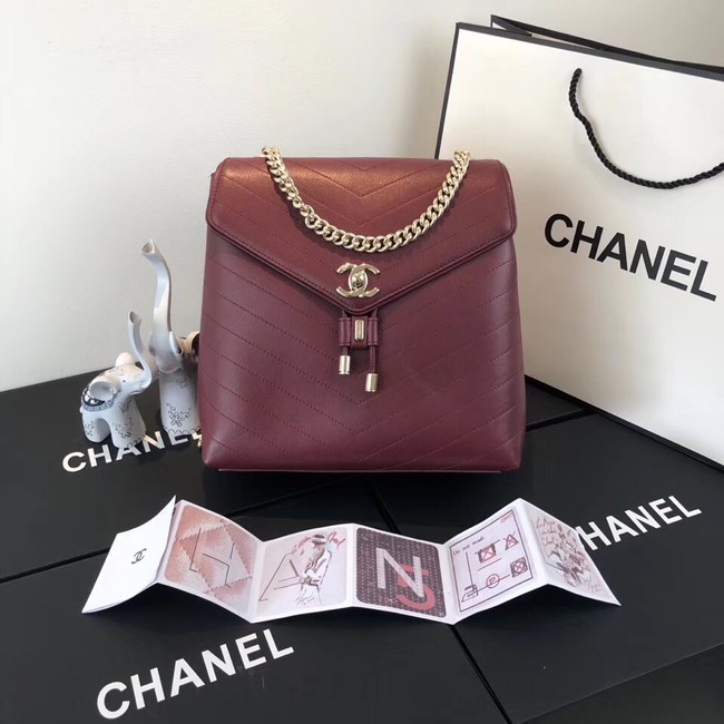 Chanel backpack Calfskin & Gold-Tone Metal A57555 Burgundy