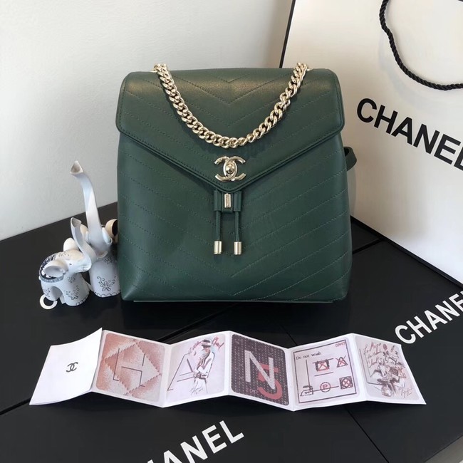 Chanel backpack Calfskin & Gold-Tone Metal A57555 green