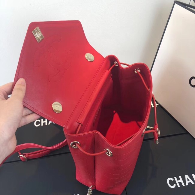 Chanel backpack Calfskin & Gold-Tone Metal A57555 red