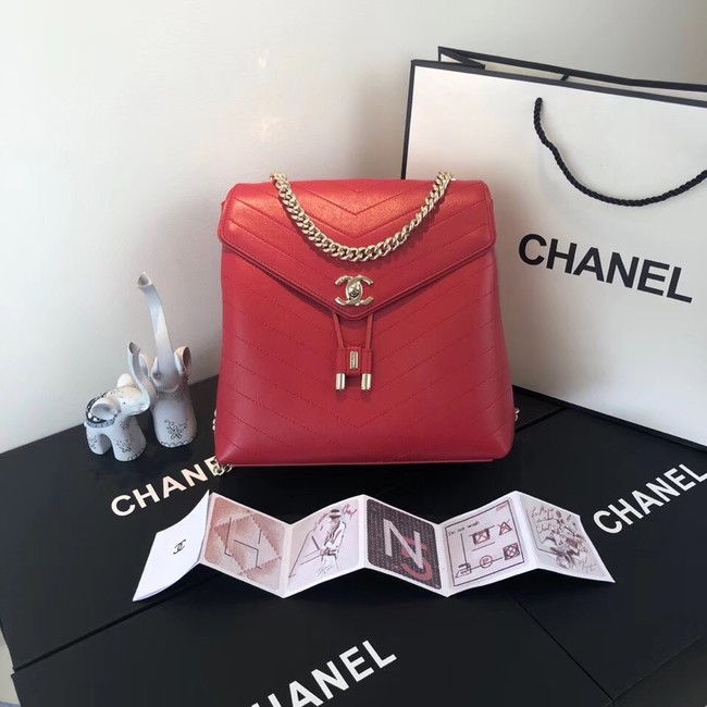 Chanel backpack Calfskin & Gold-Tone Metal A57555 red