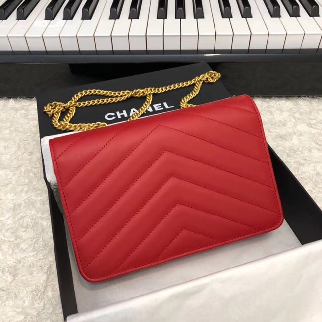 Chanel Original Lambskin & Gold-Tone Metal D33814 red