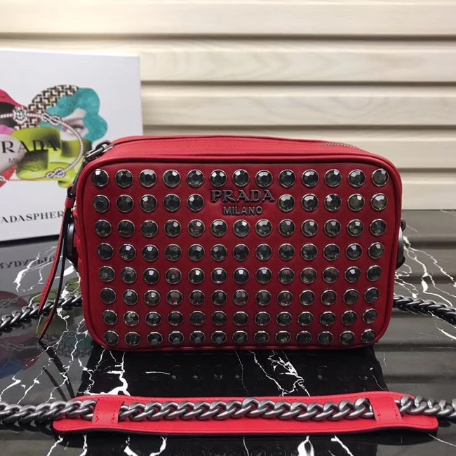 Prada Diagramme bag with crystals 1BH103 red