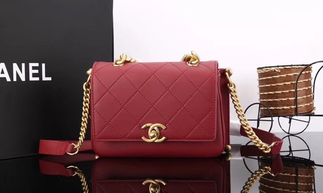 Chanel flap bag Calfskin & Gold-Tone Metal A57552 red