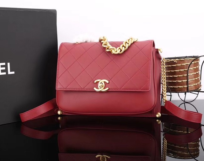 Chanel flap bag Calfskin & Gold-Tone Metal A57553 red