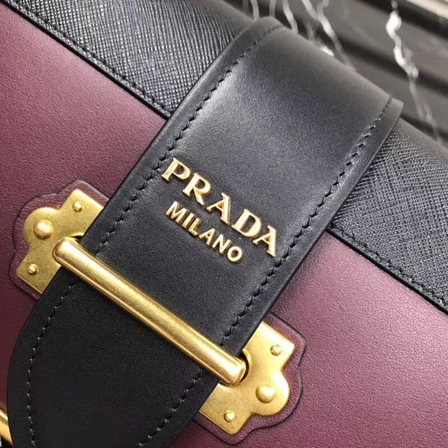 Prada Cahier leather bag 1BD045 Burgundy&black