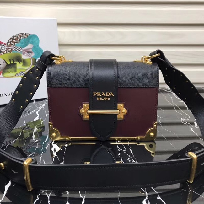 Prada Cahier leather bag 1BD045 Burgundy&black