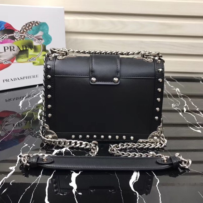 Prada Cahier studded leather bag 1BD045-1 black