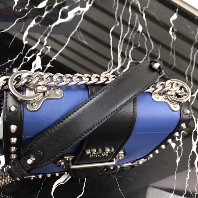 Prada Cahier studded leather bag 1BD045-1 blue&black