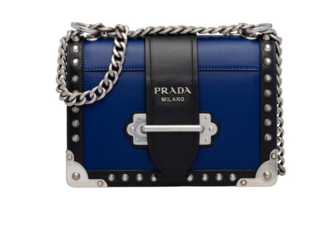 Prada Cahier studded leather bag 1BD045-1 blue&black