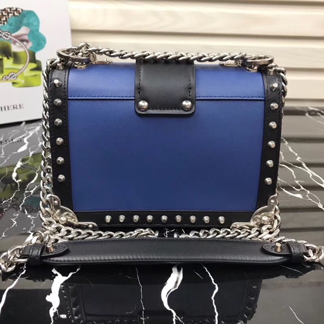 Prada Cahier studded leather bag 1BD045-1 blue&black