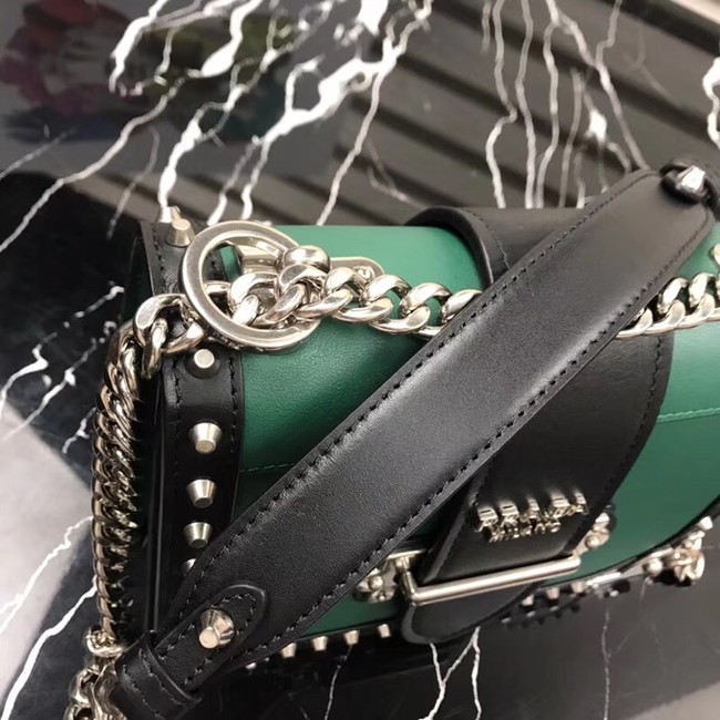 Prada Cahier studded leather bag 1BD045-1 green&black