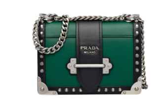 Prada Cahier studded leather bag 1BD045-1 green&black