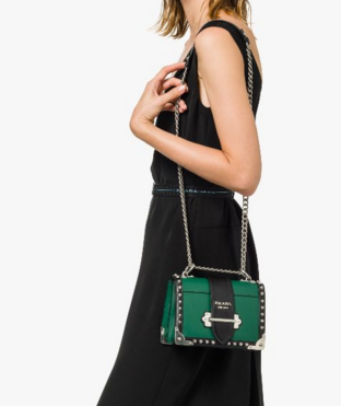 Prada Cahier studded leather bag 1BD045-1 green&black