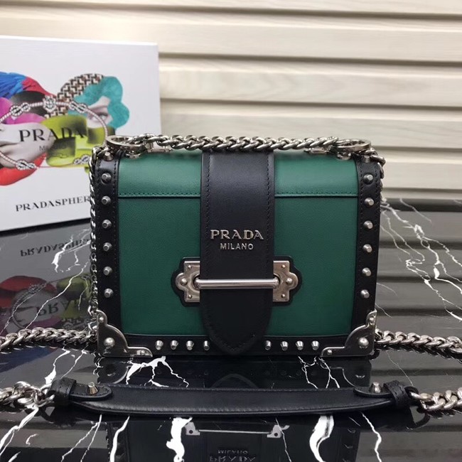 Prada Cahier studded leather bag 1BD045-1 green&black