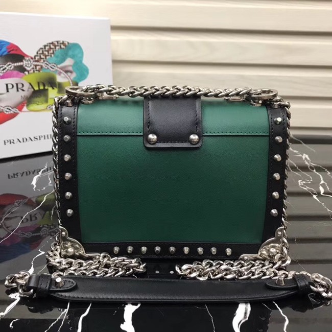Prada Cahier studded leather bag 1BD045-1 green&black
