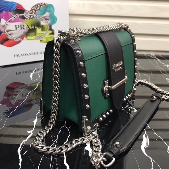 Prada Cahier studded leather bag 1BD045-1 green&black