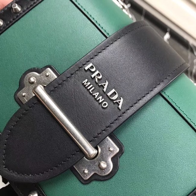 Prada Cahier studded leather bag 1BD045-1 green&black