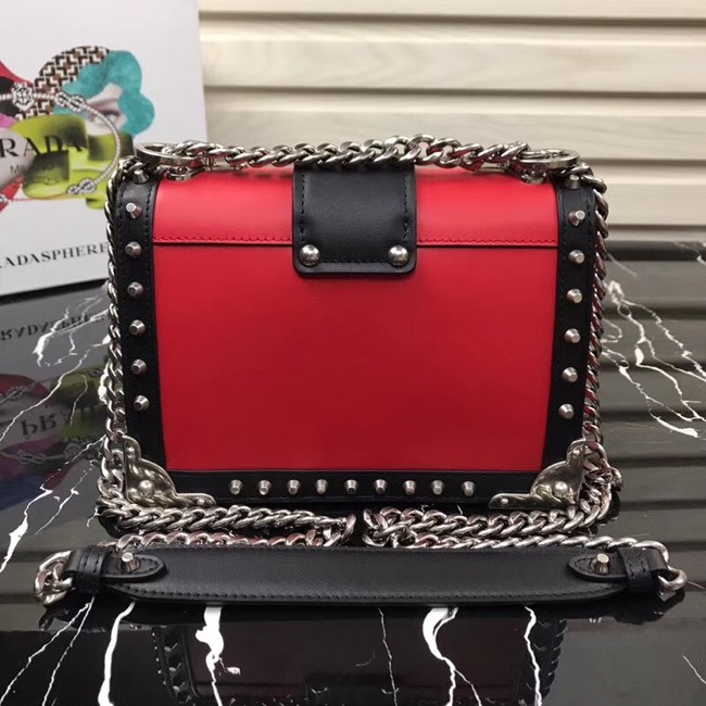 Prada Cahier studded leather bag 1BD045-1 red&black