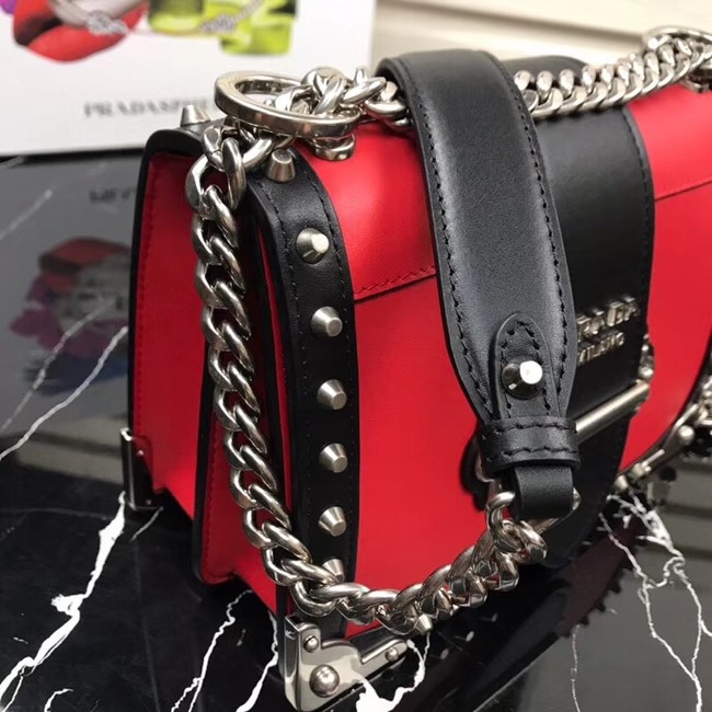Prada Cahier studded leather bag 1BD045-1 red&black