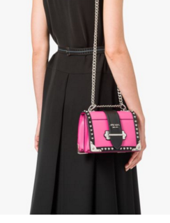 Prada Cahier studded leather bag 1BD045-1 rose&black