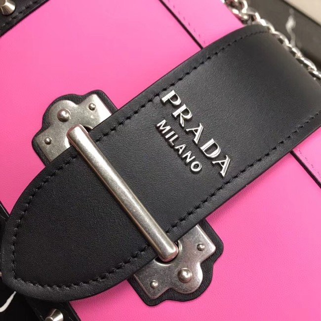 Prada Cahier studded leather bag 1BD045-1 rose&black