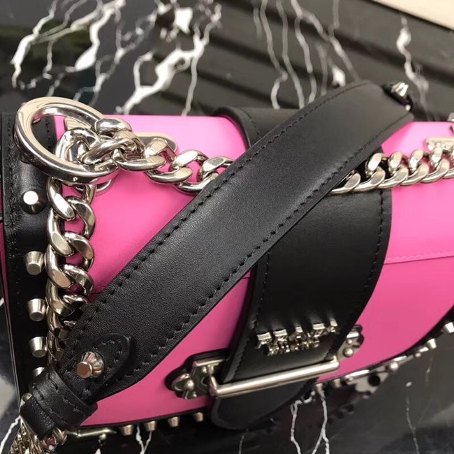 Prada Cahier studded leather bag 1BD045-1 rose&black