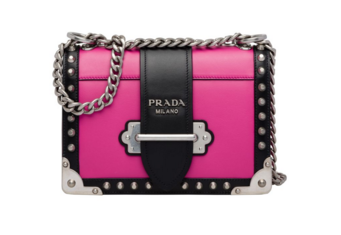 Prada Cahier studded leather bag 1BD045-1 rose&black