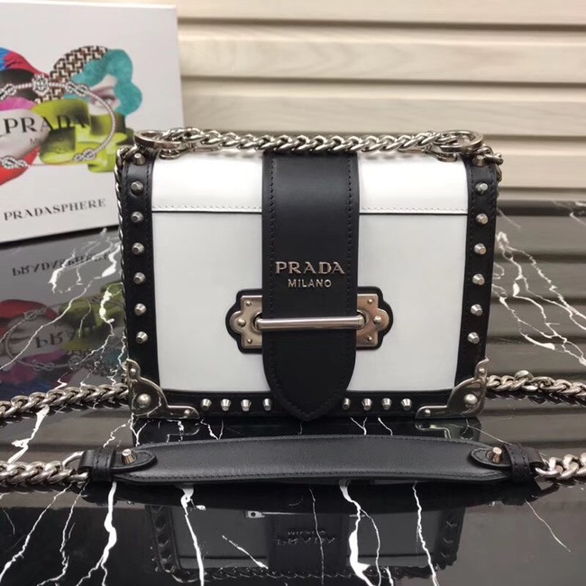 Prada Cahier studded leather bag 1BD045-1 white&black