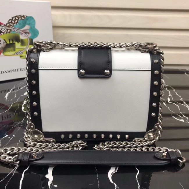 Prada Cahier studded leather bag 1BD045-1 white&black