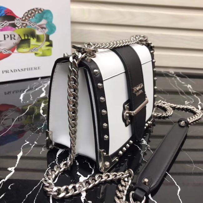 Prada Cahier studded leather bag 1BD045-1 white&black