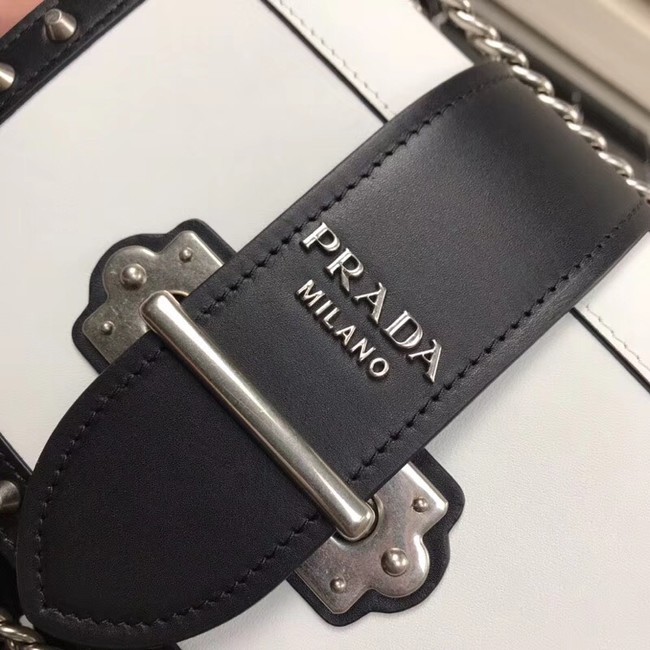 Prada Cahier studded leather bag 1BD045-1 white&black