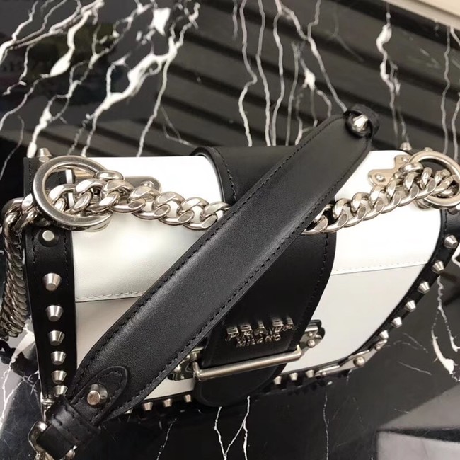 Prada Cahier studded leather bag 1BD045-1 white&black