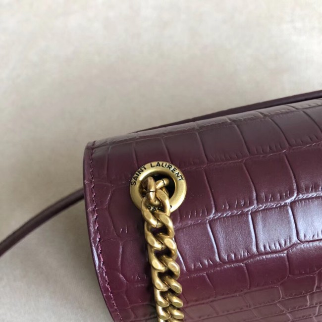 SAINT LAURENT Sunset croc-embossed leather cross-body bag 6781 Burgundy