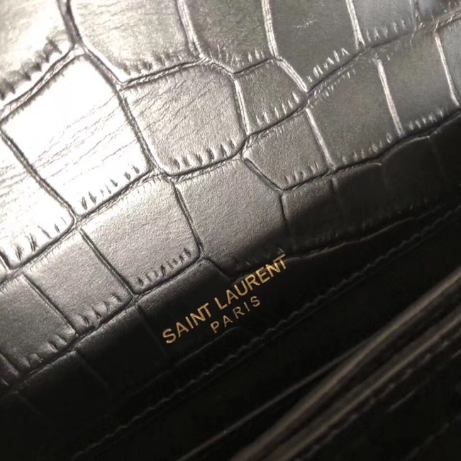 SAINT LAURENT Sunset croc-embossed leather cross-body bag 6781 black