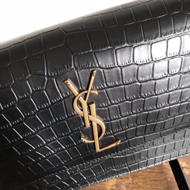 SAINT LAURENT Sunset croc-embossed leather cross-body bag 6781 black