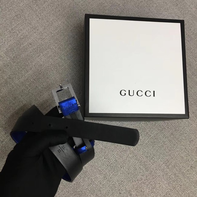 Gucci Leather belt with G buckle 523305 blue