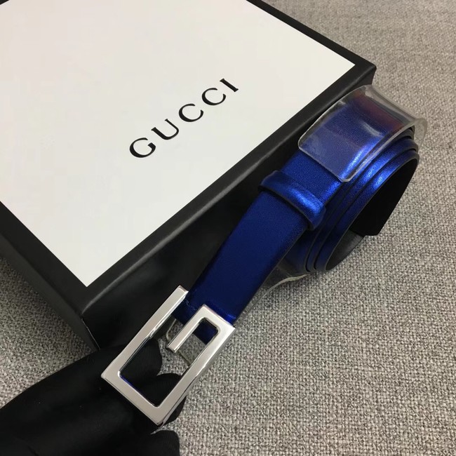 Gucci Leather belt with G buckle 523305 blue