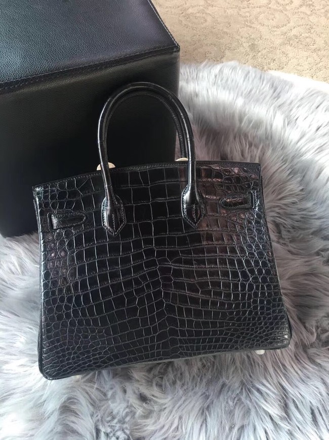 Hermes genuine 100% crocodile leather handmade birkin bag BK350 BLACK