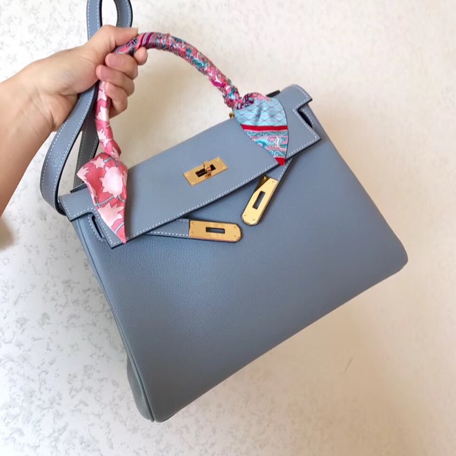 Hermes original Togo leather kelly bag KL320 light blue