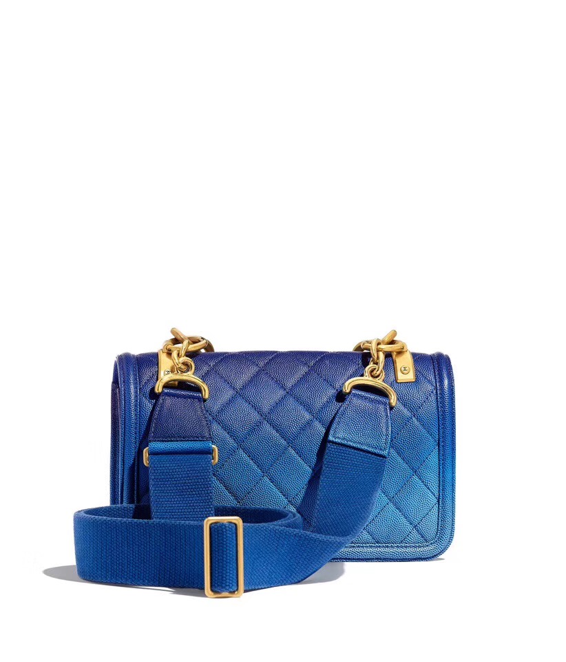 Chanel flap bag Grained Calfskin Resin & Gold-Tone Metal AS0061 blue