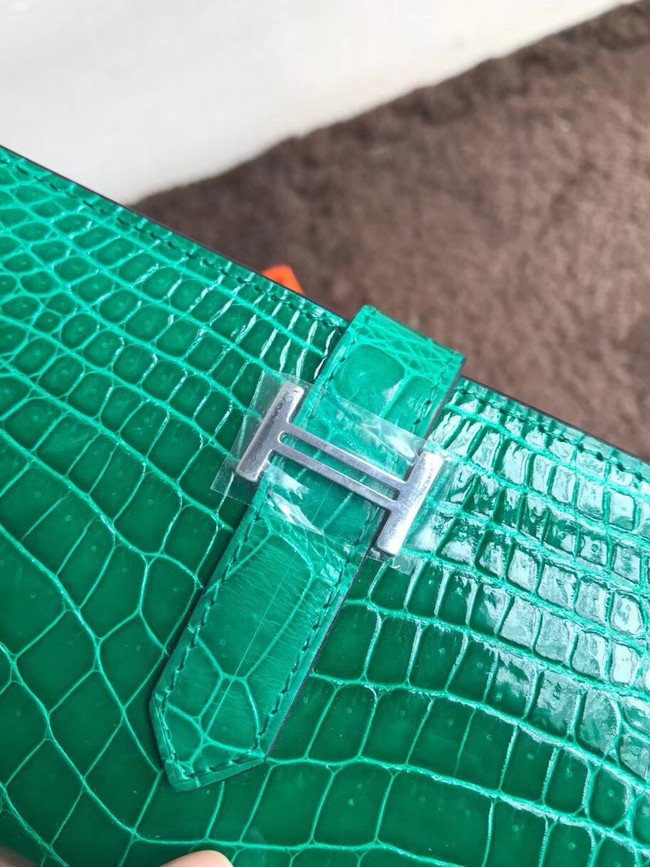 Hermes 100% genuine crocodile leather kelly Wallet 33569 green