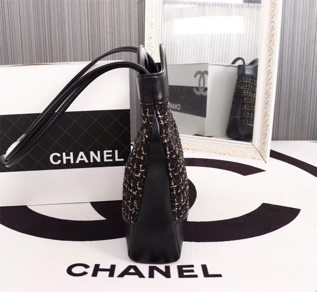 Chanel 31 large shopping bag Calfskin Tweed & Gold-Tone Metal A57977 black