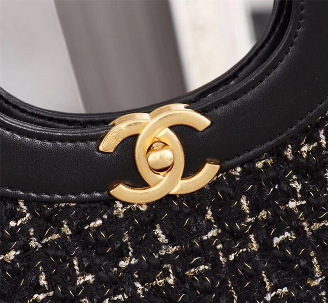 Chanel 31 large shopping bag Calfskin Tweed & Gold-Tone Metal A57977 black