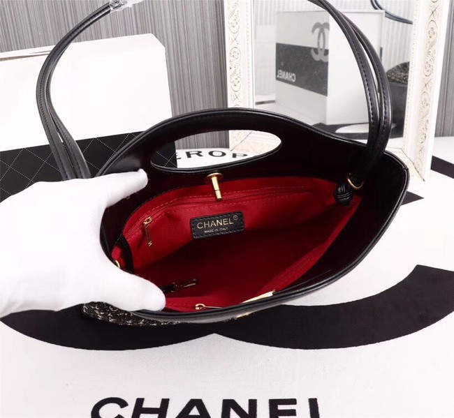 Chanel 31 large shopping bag Calfskin Tweed & Gold-Tone Metal A57977 black