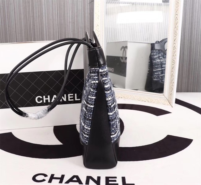 Chanel 31 large shopping bag Calfskin Tweed & Gold-Tone Metal A57977 dark blue&black