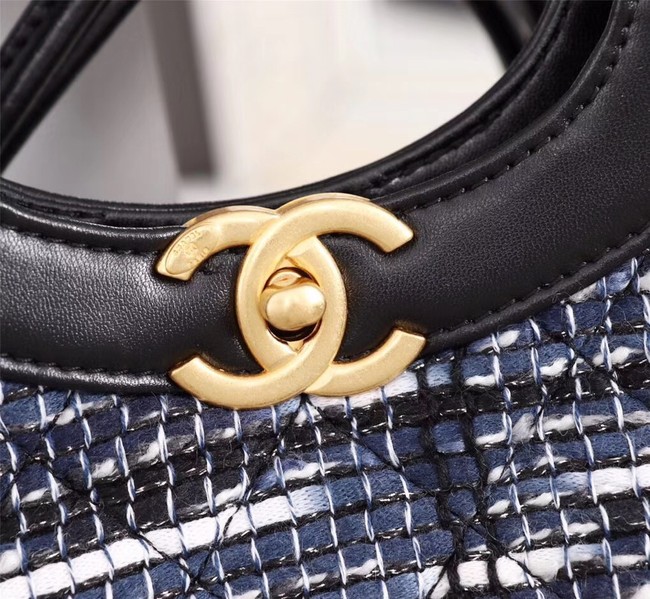 Chanel 31 large shopping bag Calfskin Tweed & Gold-Tone Metal A57977 dark blue&black