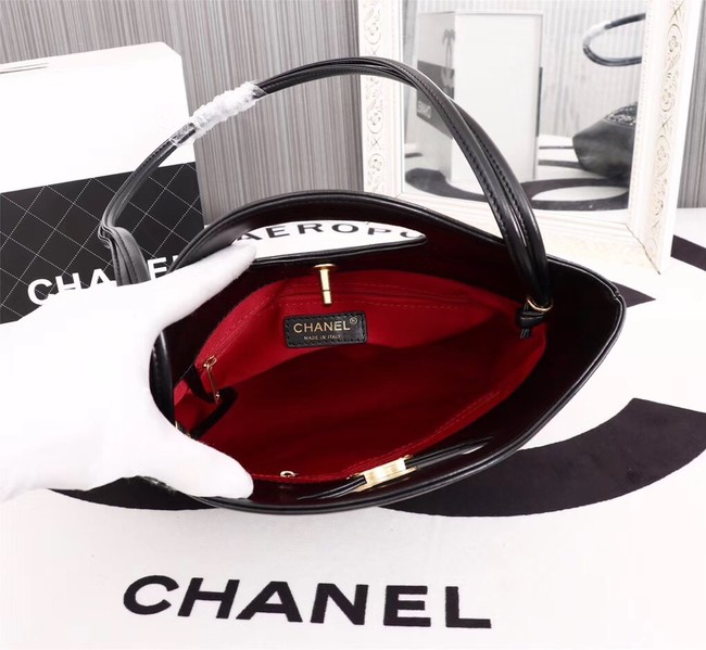 Chanel 31 large shopping bag Calfskin Tweed & Gold-Tone Metal A57977 grey&black