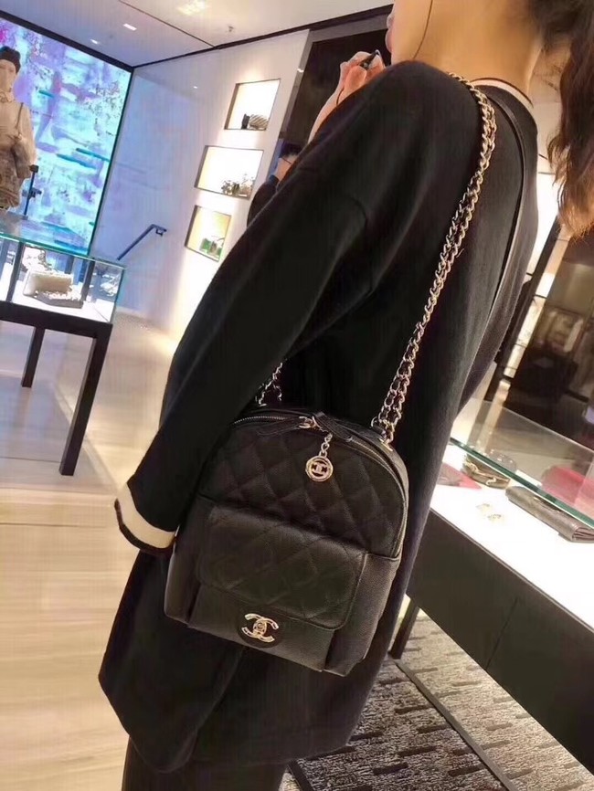 Chanel Grained Calfskin & Gold-Tone Metal backpack AS0004 black