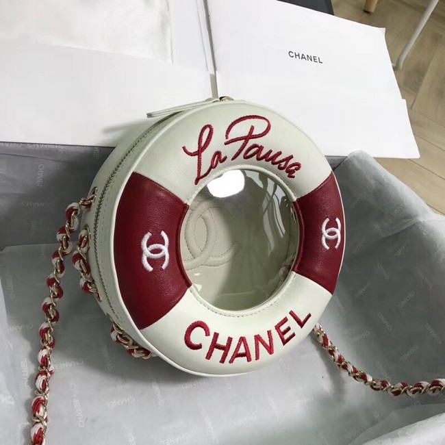 Chanel Lambskin & Gold-Tone Metal small round bag AS0209 red