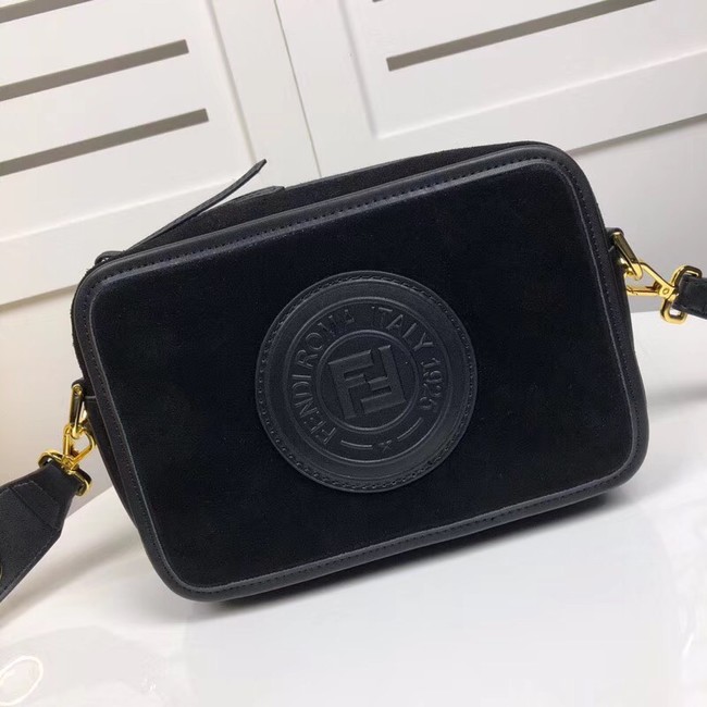 Fendi MINI CAMERA CASE suede bag 8BS019A black